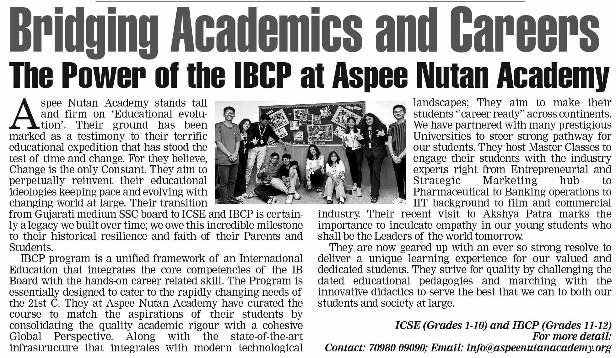 Aspee Nutan Academy Advert